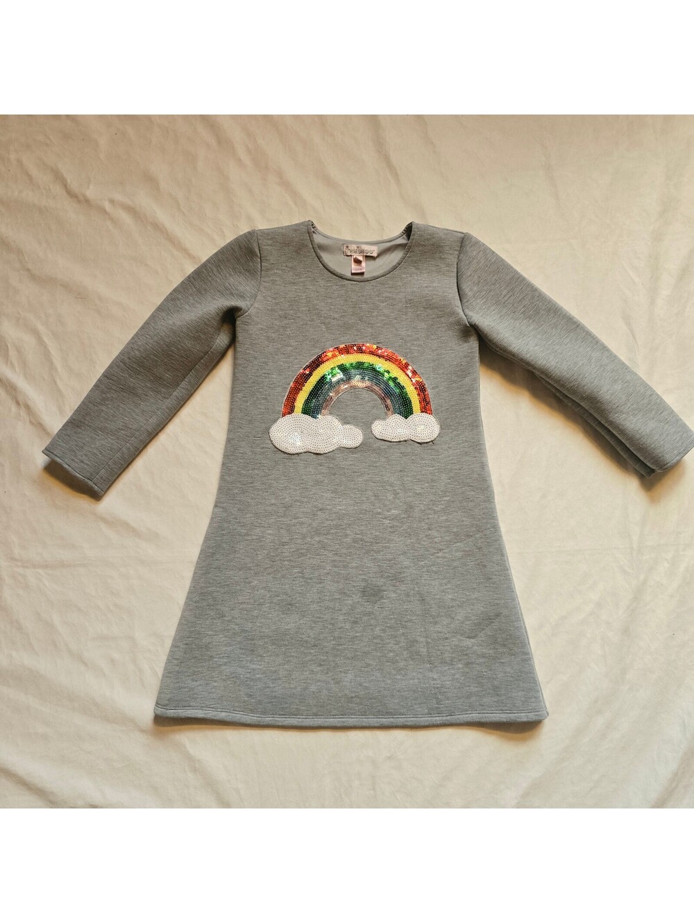Rafaella Girls Gray Long Sleeve Rainbow Sequin Dress Size 10